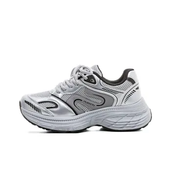 HUANQIU Anti Slip Wear Resistant Low Top Chunky Sneakers Women's Silver Gray