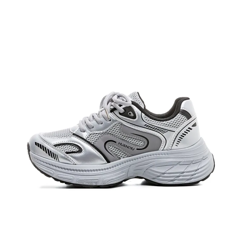HUANQIU Anti Slip Wear Resistant Low Top Chunky Sneakers Women's Silver Gray-0