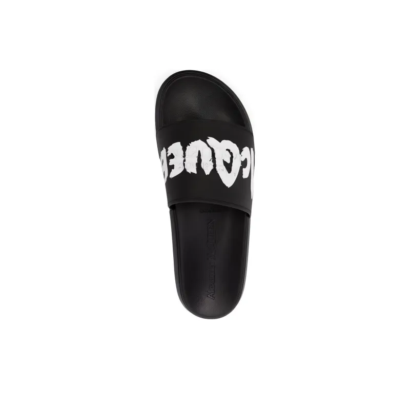 Alexander McQueen Grafitti Logo Printed Slip On Slides-4
