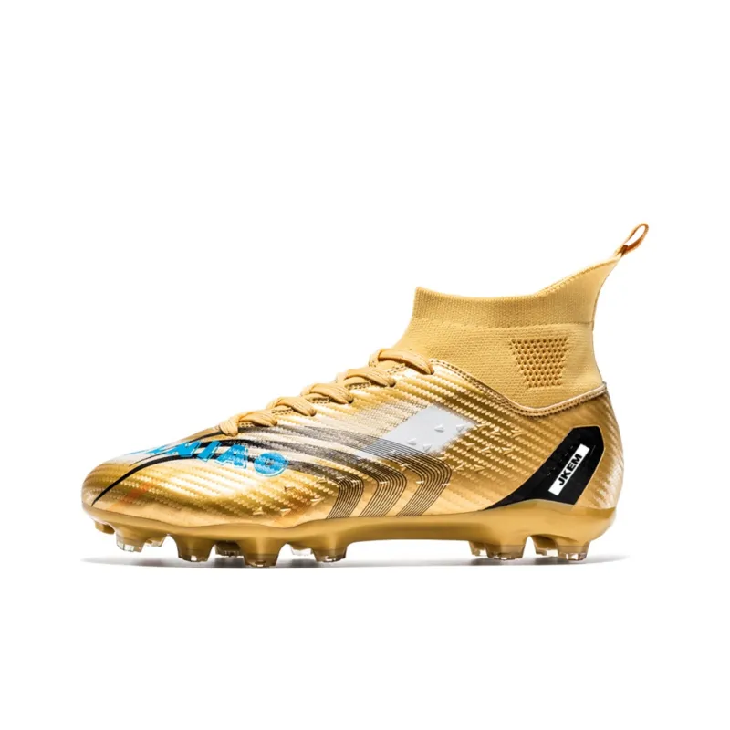 JKEM Soccer Shoes Unisex Mid Top White Gold/Black Gold/Gold/Aqua-12