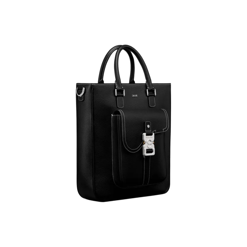 DIOR Saddle Grain Calfskin Tote Bag, Shopping Bag, Shoulder Bag, Crossbody Bag, Handbag Men's Black-2