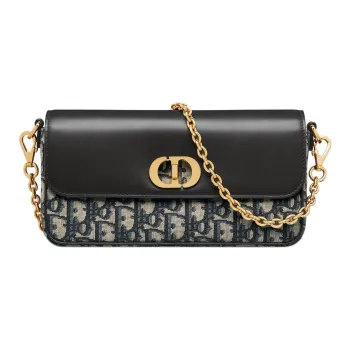 DIOR 30 Montaigne Jacquard With Calfskin Shoulder Bag Crossbody Bag Mini Women's Blue & Black