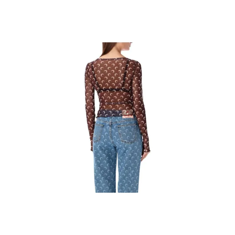 Marine Serre Mesh Monogrammed Crewneck Cropped Top-1