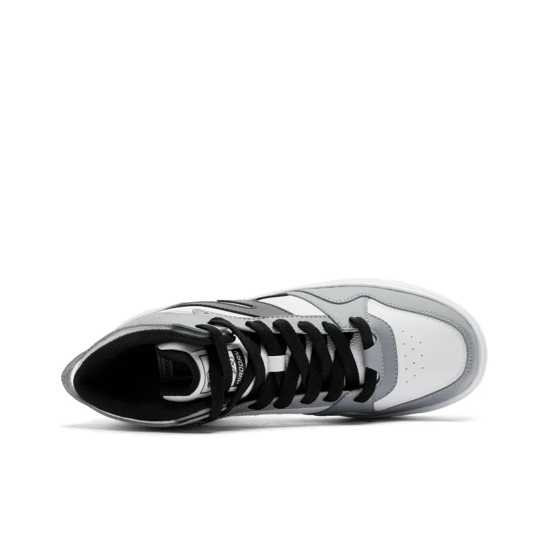 QIAODAN Height Increasing Wear Resistant Breathable Slip Resistant High Top Skateboard Shoes Men's Gray White Black-3