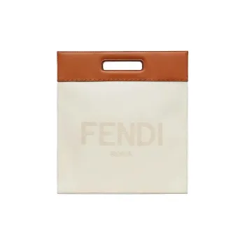 FENDI Canvas With Leather Tote Bag Shopping Bag Shoulder Bag Crossbody Bag Handbag Men's Beige & Brown