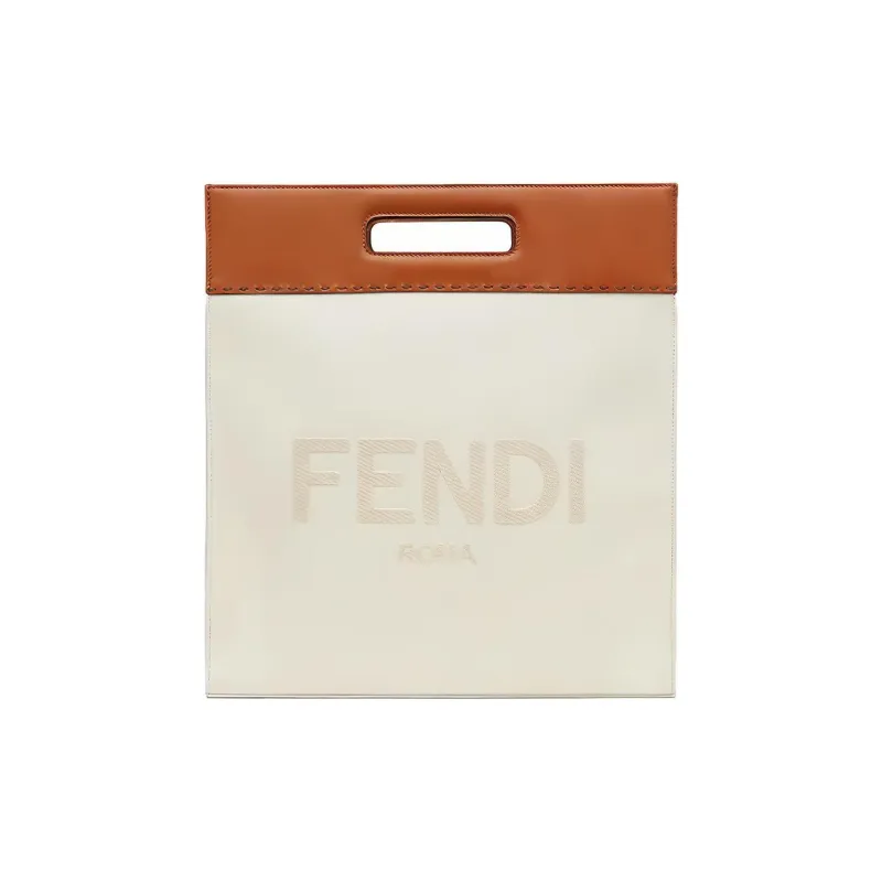 FENDI Canvas With Leather Tote Bag Shopping Bag Shoulder Bag Crossbody Bag Handbag Men's Beige & Brown-0