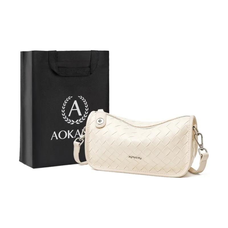 AOKANG Cow Leather Dumpling Bag, Crossbody Bag Small Size Women's Glacier Silver/Moon White/Obsidian Black-5