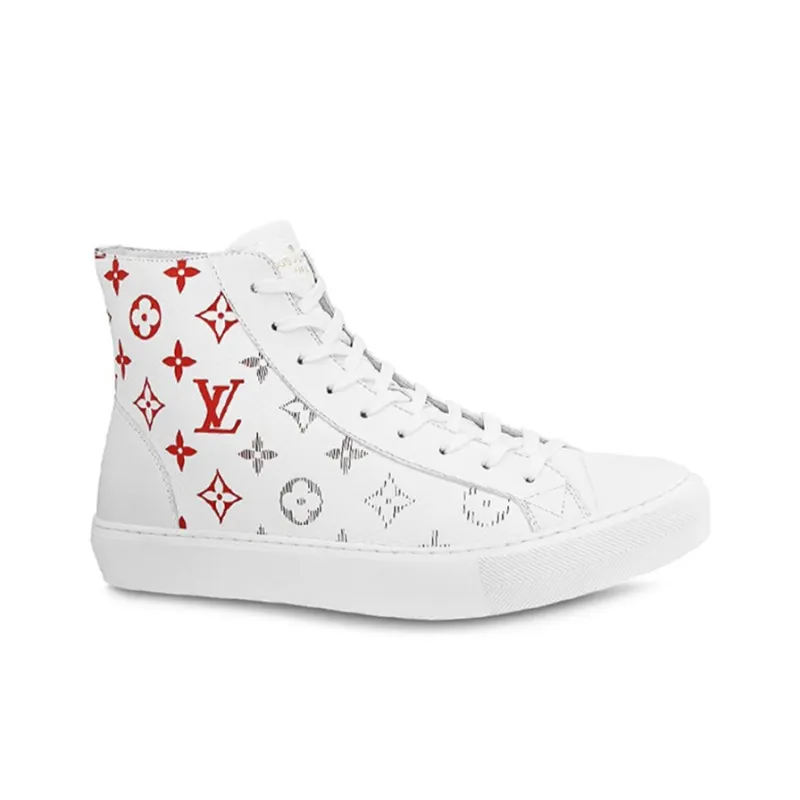 LOUIS VUITTON Tattoo Monogram Ankle Sneakers 'White Red Grey'-1