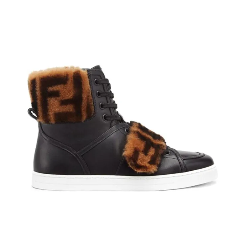 FENDI High Top Black Logo Fur Women's-1