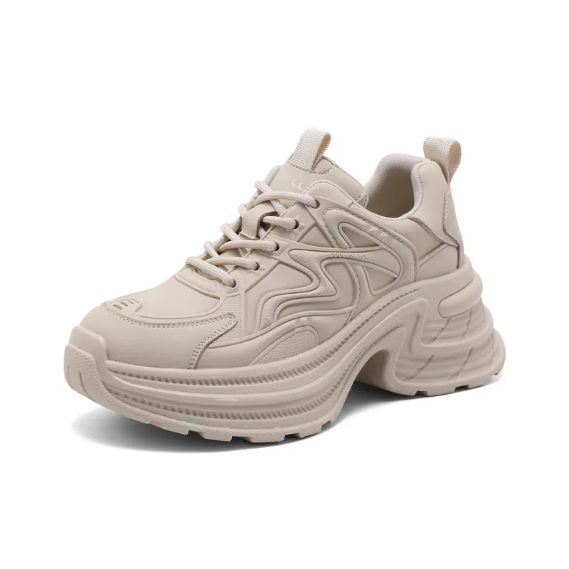 BELLE Anti Slip Wear Resistant Low Top Chunky Sneakers Women's Beige, Black-6