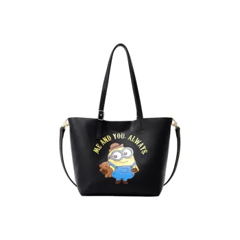 FION Minion Co-branding Cow Split Leather Tote Bag Shoulder Bag Large Size Women's Multicolor