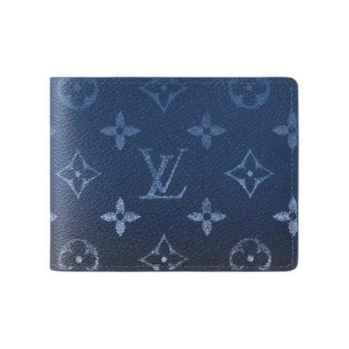 LOUIS VUITTON Multiple Monogram Canvas Cow Leather Patchwork Wallet Men's Gradient Blue