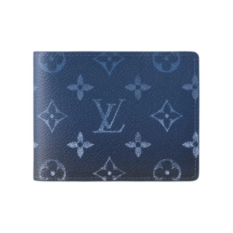 LOUIS VUITTON Multiple Monogram Canvas Cow Leather Patchwork Wallet Men's Gradient Blue-0