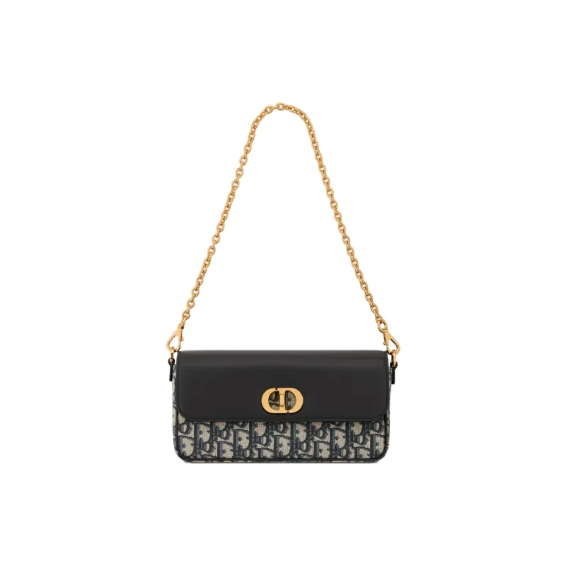 DIOR 30 Montaigne Jacquard With Calfskin Shoulder Bag Crossbody Bag Mini Women's Blue & Black-1