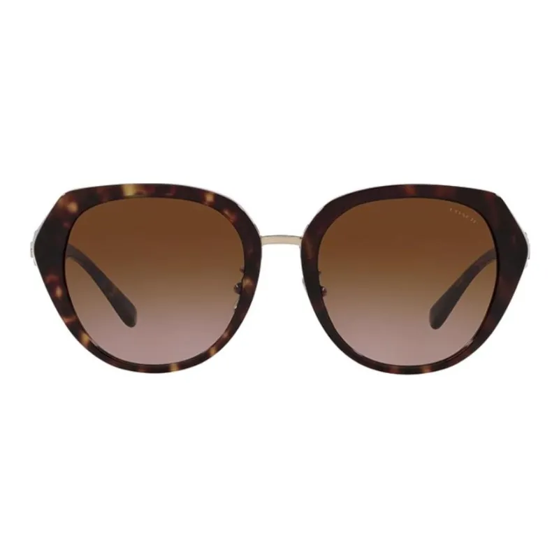 COACH Plate Frame Round Sunglasses Women's Black/Brown/Red-5