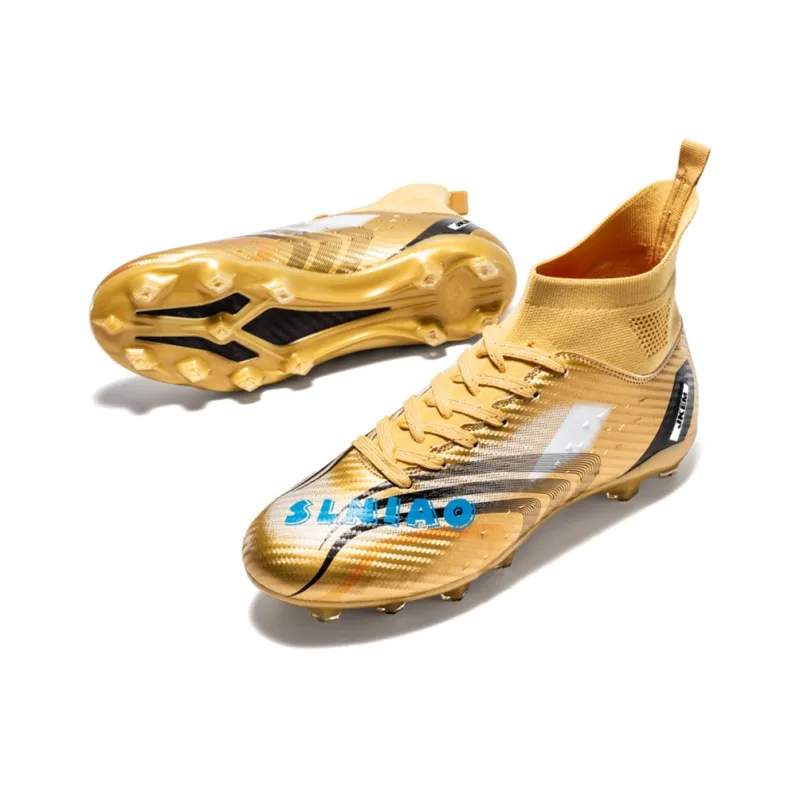 JKEM Soccer Shoes Unisex Mid Top White Gold/Black Gold/Gold/Aqua-14