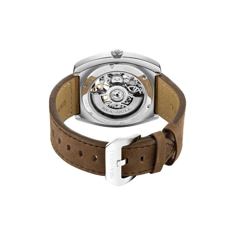Sea Gull Automatic Mechanical Movement Cow Leather Strap Watch Men's Watches Cut Out Dial-2
