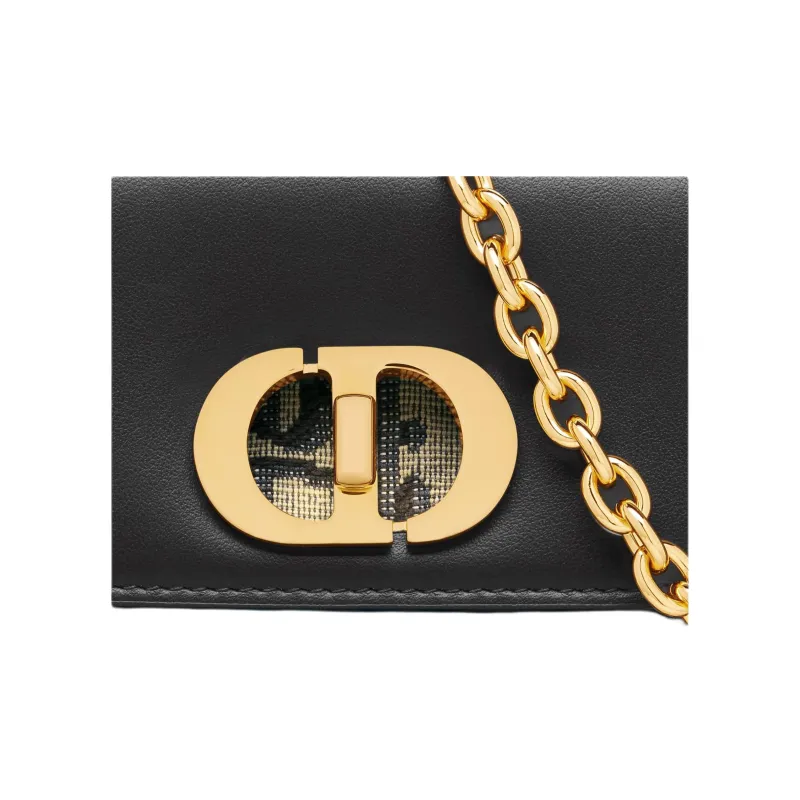 DIOR 30 Montaigne Jacquard With Calfskin Shoulder Bag Crossbody Bag Mini Women's Blue & Black-5