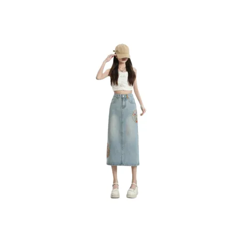 JASONWOOD Denim Long Skirts Women's Light Blue