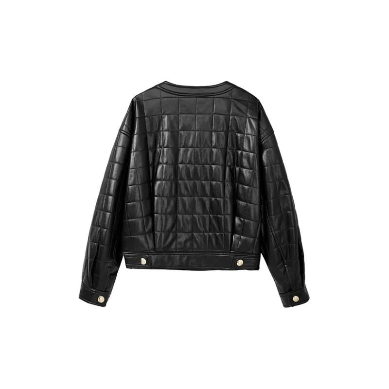 Yu Qianwen Leather Jacket Women's Black-1