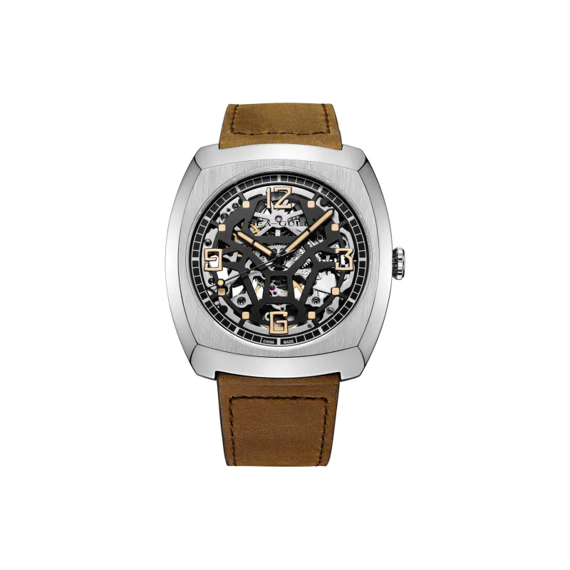 Sea Gull Automatic Mechanical Movement Cow Leather Strap Watch Men's Watches Cut Out Dial-0