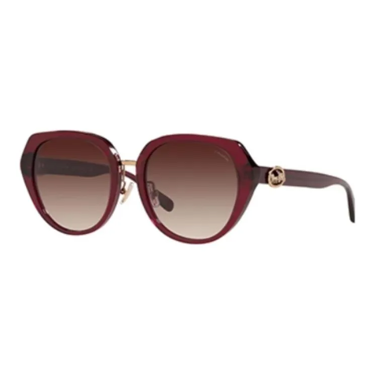 COACH Plate Frame Round Sunglasses Women's Black/Brown/Red-7