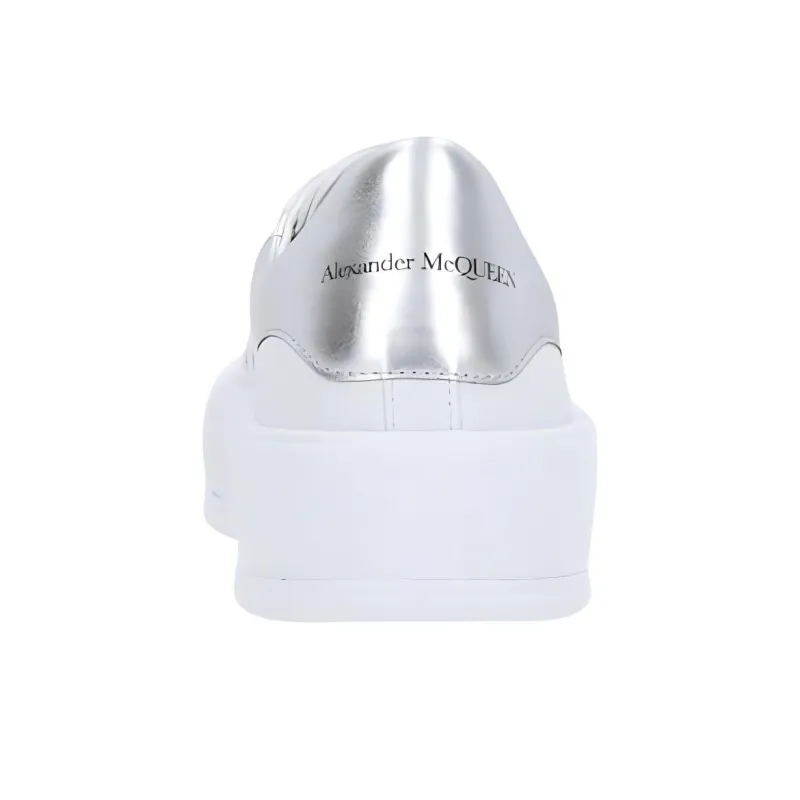 Alexander McQueen Deck Lace Up Plimsoll Sneakers 'White Silver'-4