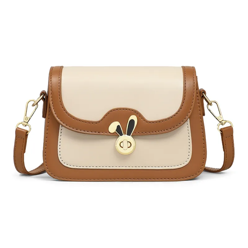C°BANNER Cow Leather With Synthetic Leather One Shoulder Crossbody Small Square Bag Regular Women's White & Khaki-3