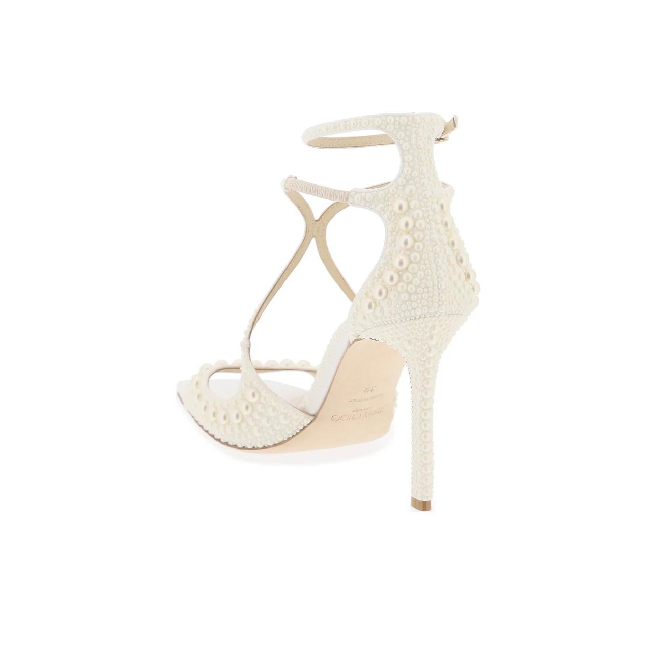 関税込【JIMMY CHOO】Azia レザー＆パールサンダル 95mm☆493 Champagne Glitter Leather Sandals | AZIA 95 | Spring 2022
