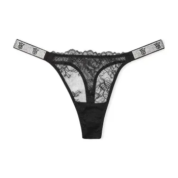 Victoria's Secret Very Sexy Shine Strap Rose Lace Thong Panty / Black Underpants Women's 1 Pack Black