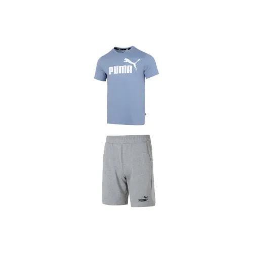 PUMA Casual Sportswear Men Set Blue Short-Sleeved+Gray Shorts