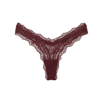 Victoria's Secret Very Sexy Rose Lace-Trim High-Leg Thong Panty / BB Underpants Women's 1 Pack Burgundy Brown