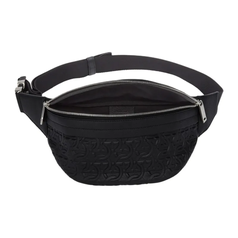 FERRAGAMO GANCINI Calfskin Sling Bag Fanny Pack Men's Black-3
