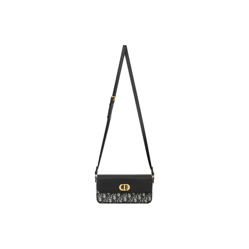 DIOR 30 Montaigne Jacquard With Calfskin Shoulder Bag Crossbody Bag Mini Women's Blue & Black-2