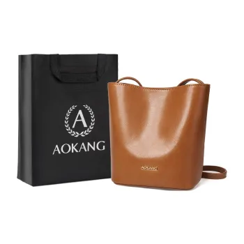 AOKANG Cow Leather Bucket Bag, Shoulder Bag, Crossbody Bag, Commuter Bag Regular Women's Mocha/Obsidian Black/Coffee