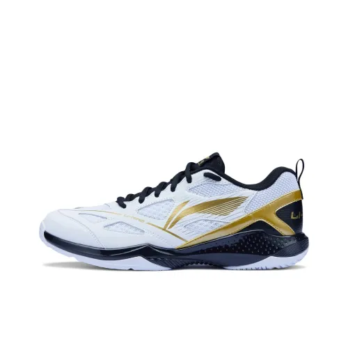 LiNing Anti Slip Wear Resistant Low Top Badminton Shoes Unisex White Gold Black