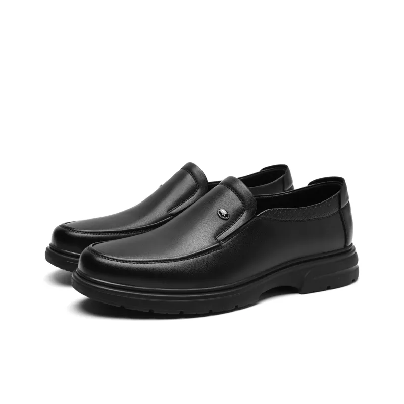 HLA Casual Dad Shoes Comfortable Slip on Leather Shoes Breathable Perforated Men's Black-1