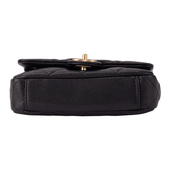 CHANEL Calfskin Shoulder Bag, Crossbody Bag Mini Unisex Black-5