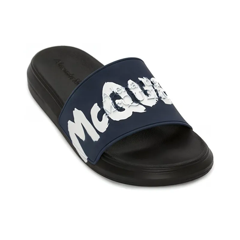 Alexander McQueen Pool Slide Graffiti Logo Black Blue White-2