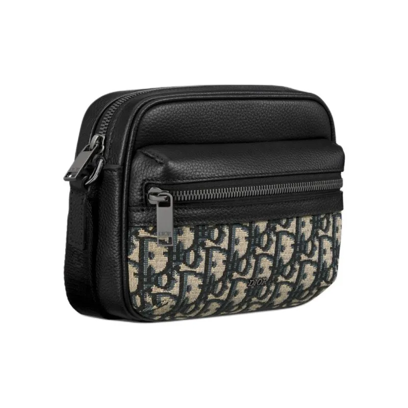 DIOR Oblique Jacquard Canvas With Grainy Calfskin Messenger Bag, Shoulder Bag, Crossbody Bag Mini Men's Beige & Black-2