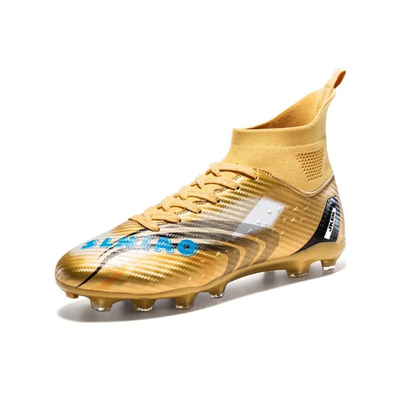 JKEM Soccer Shoes Unisex Mid Top White Gold/Black Gold/Gold/Aqua-13