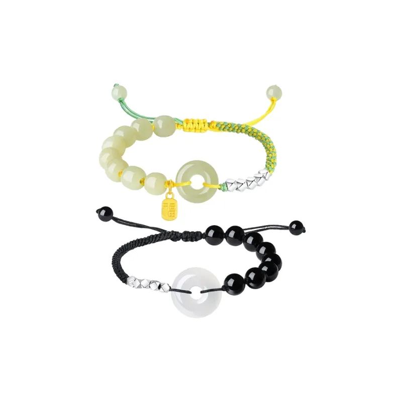 ASTAR HADES 925 Sterling Silver Hetian Jade Obsidian Bracelets Unisex Green Jade-2