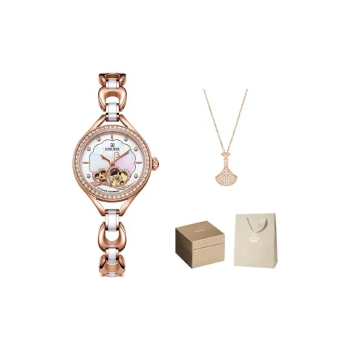 EBOHR Floral Plate Elegant Bracelet Mechanical Movement Watch Women's Watch Mother of Pearl Color Watch Dial