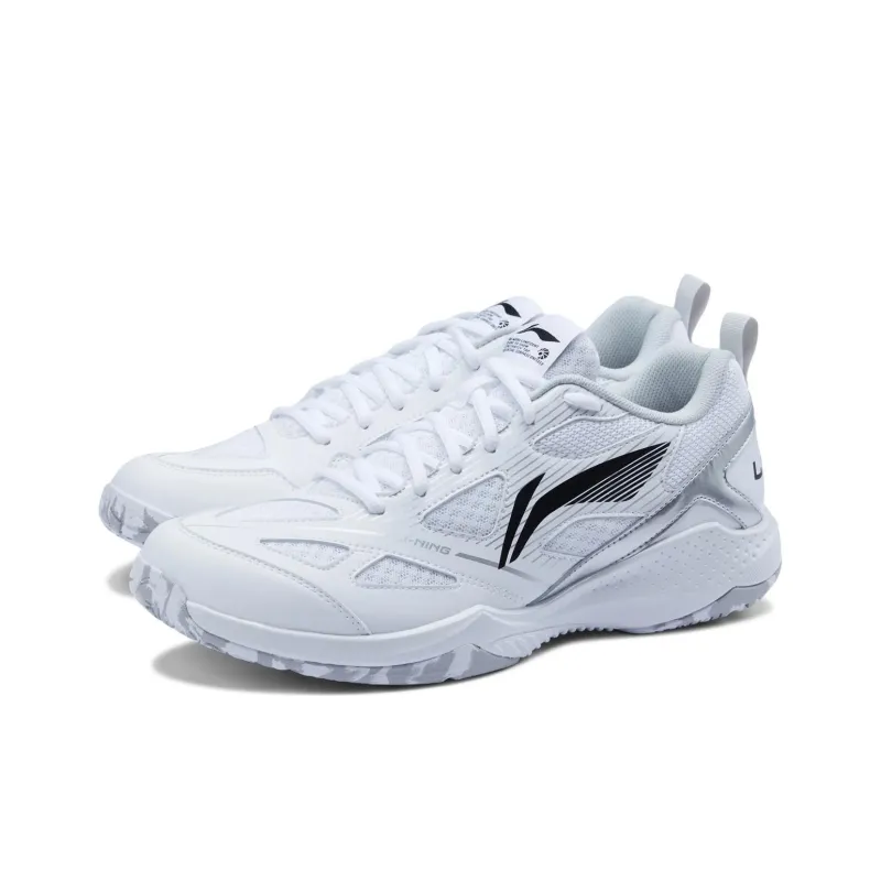 LiNing Anti Slip Wear Resistant Low Top Badminton Shoes Unisex Standard White Black-1