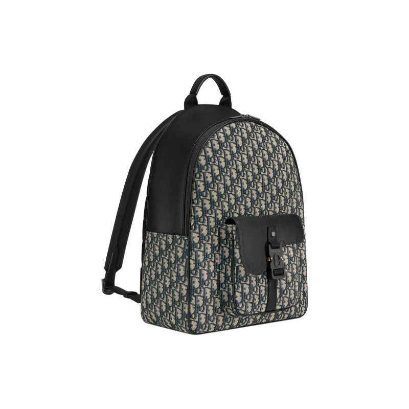 DIOR Saddle Oblique Jacquard Canvas With Grainy Surface Calfskin Backpack Regular Men's Beige & Black-1