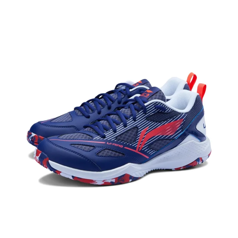 LiNing Anti Slip And Wear Resistant Breathable Low Top Badminton Shoes Unisex Blue Red-1