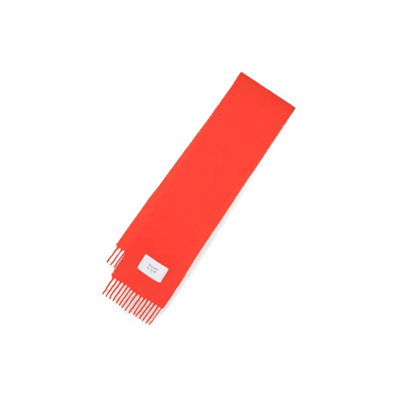 Maison Kitsune Logo Patch Knit Fringed Scarf-1
