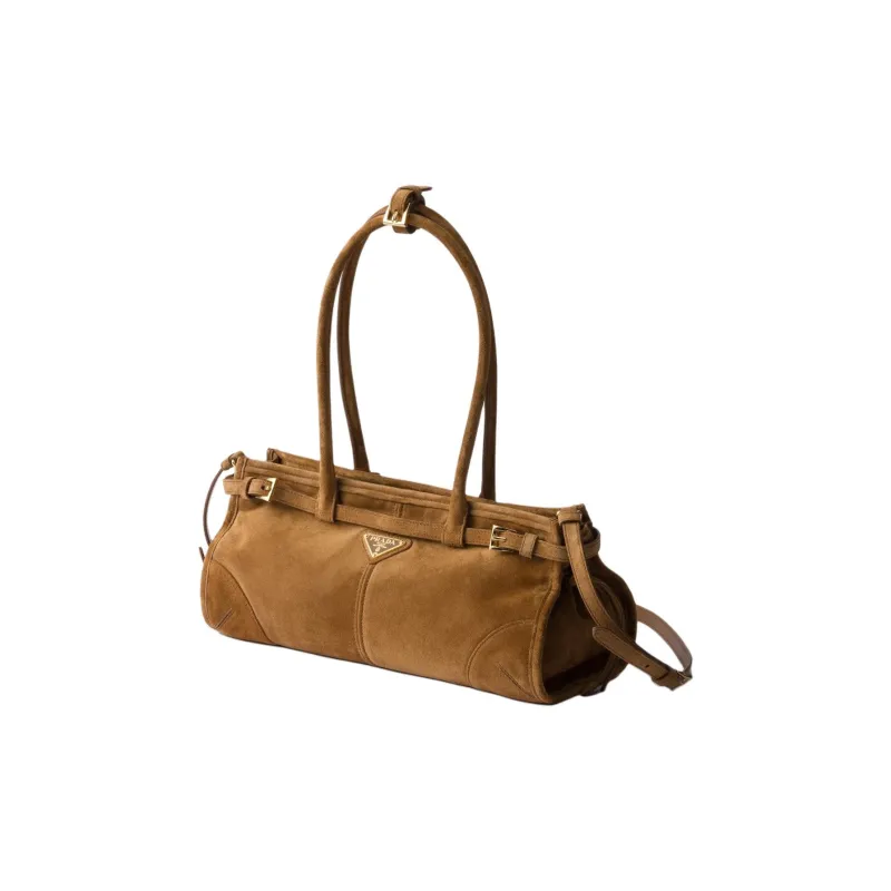 PRADA Suede One Shoulder Handbag Medium Size Women's Cinnamon-1