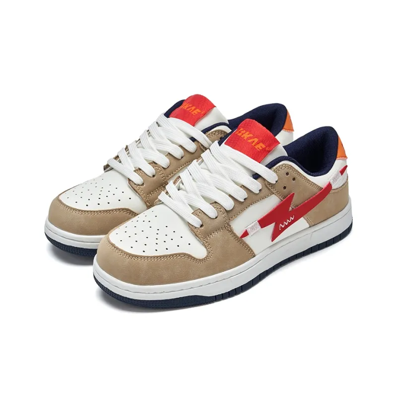 BKAE Anti Slip Wear Resistant Low Top Skateboard Shoes Unisex Beige White Red-3