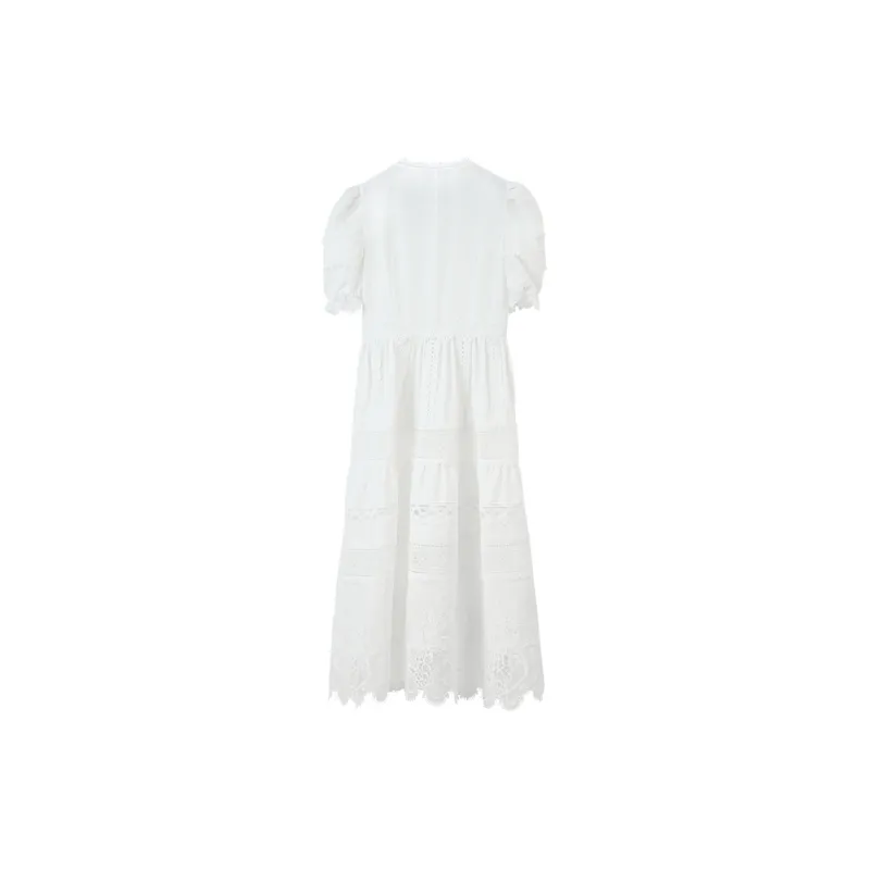 NancyCavally Short Sleeved Dress Women's White-1